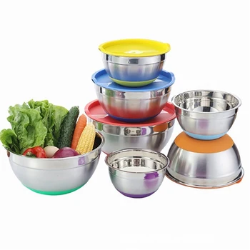 

5 Piece Stainless Steel Mixing Bowls With Lids Silicone Bottom Nesting Storage Bowls Meal Mixing Prepping