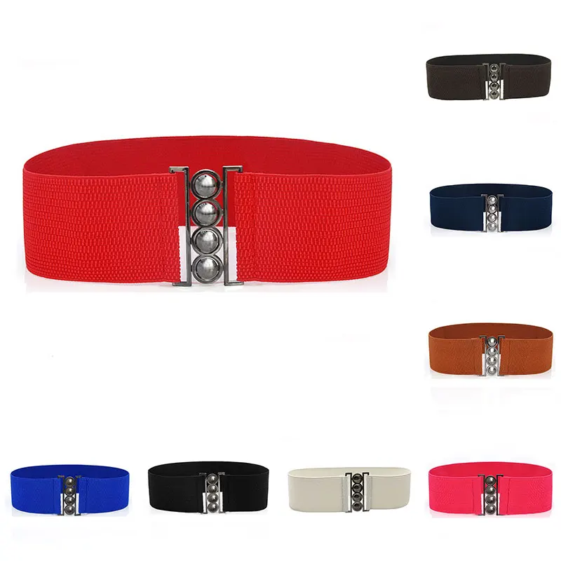 

Fashion Solid Color Metal Buckle Women Waist Belt Fabric Cummerbunds Strap All-match Wide Elastic Cinch Corset Waistband