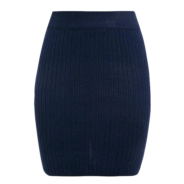 Oeak Новое поступление женские юбки осень зима теплая трикотажная прямая юбка женская мода ребристая юбка средней длины