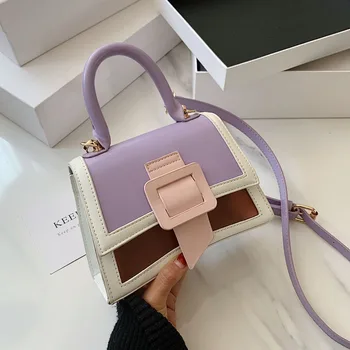 

Mini PU Leather Contrast Color Shoulder Messenger Bags Female Fashion Summer Travel Handbags Female Cute Totes Luxury Purse