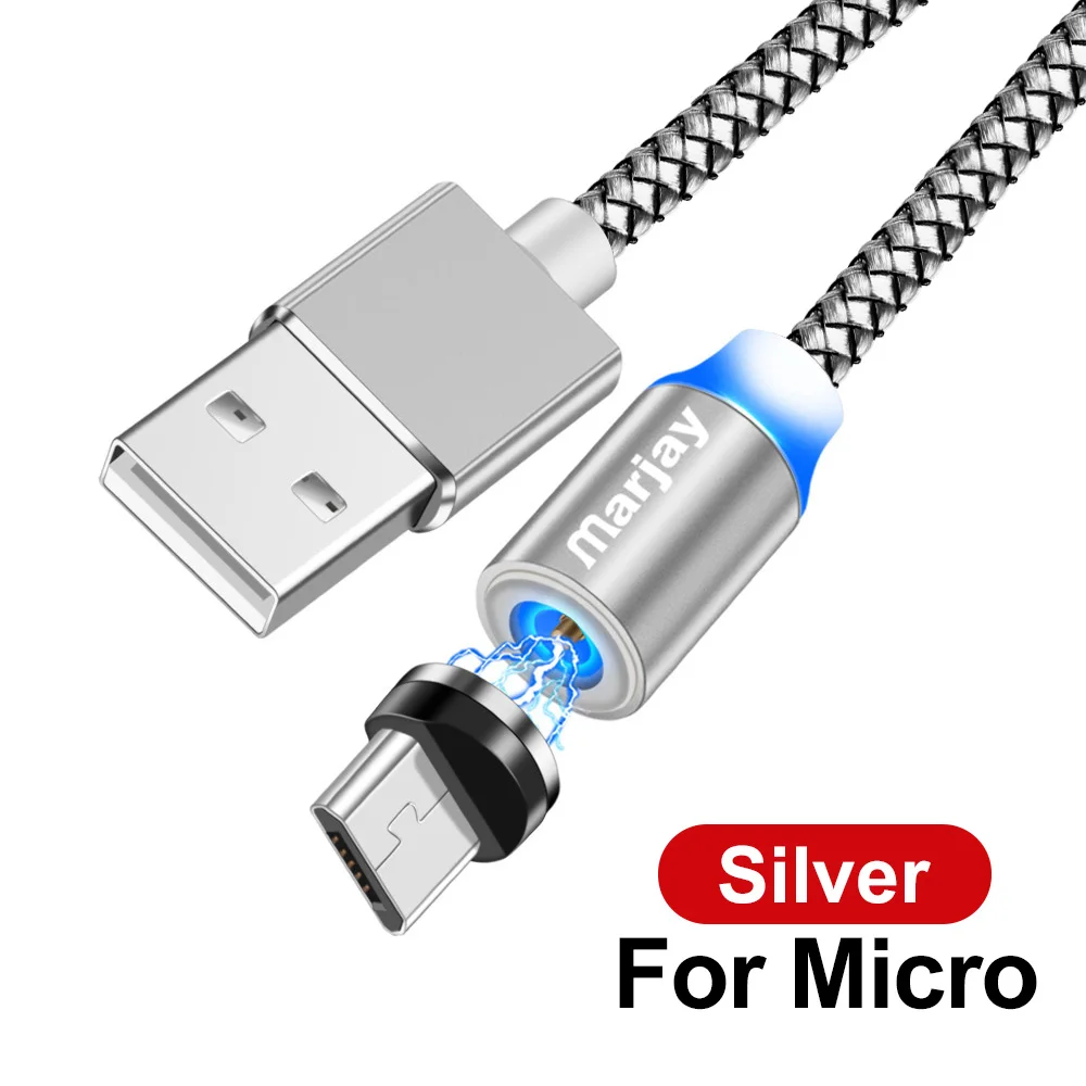 Магнитный usb-кабель Marjay для быстрой зарядки iphone, кабель Micro USB type-C для samsung, Xiaomi, huawei, провод зарядного устройства для мобильных телефонов - Цвет: Silver For Micro
