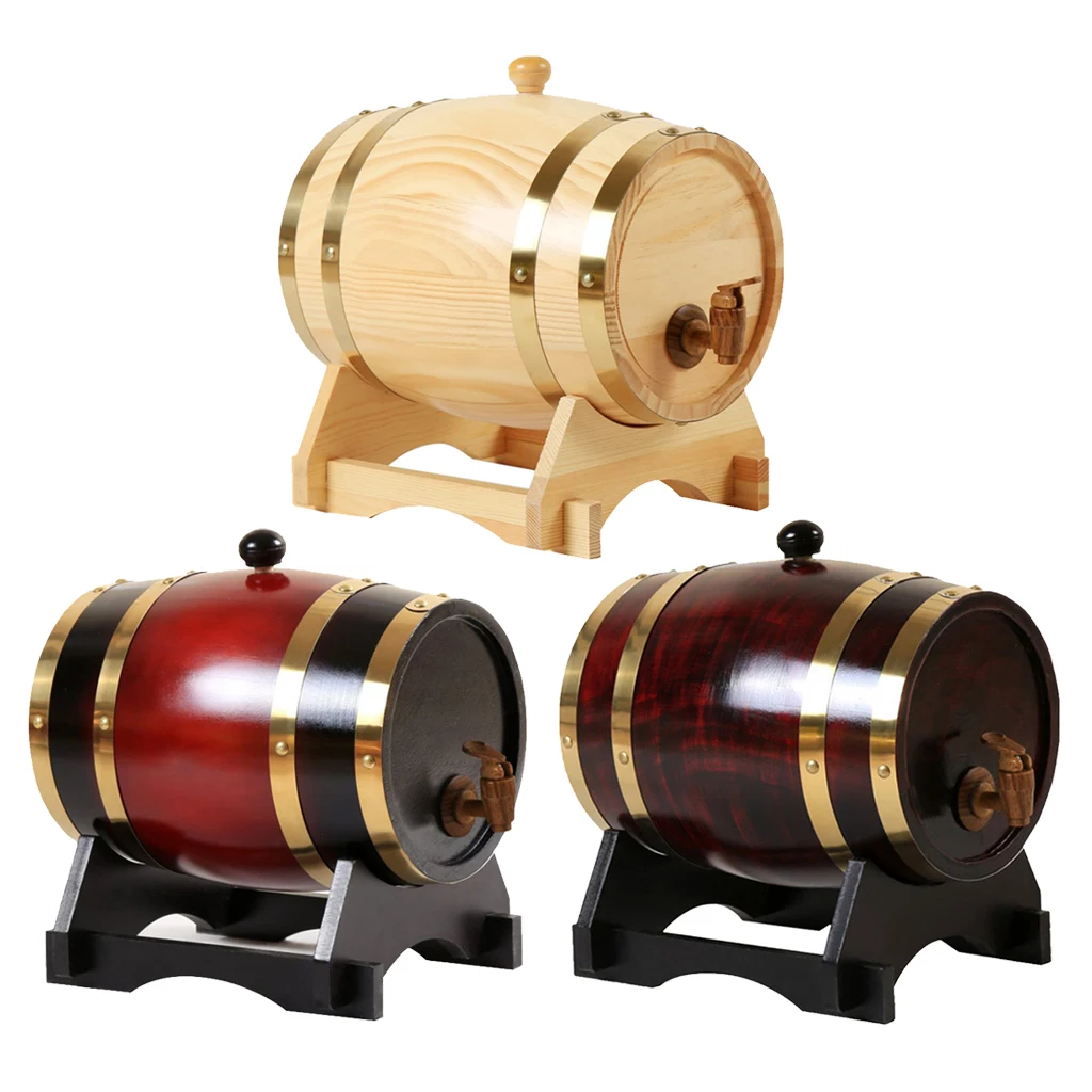 Spirits ​ 1.5L/ ​​3L​ Oak Wine ​Wood Timber Wine Bucket Dispenser Vintage Whiskey Barrel Dispenser for Wine Beer and Liquor​ 