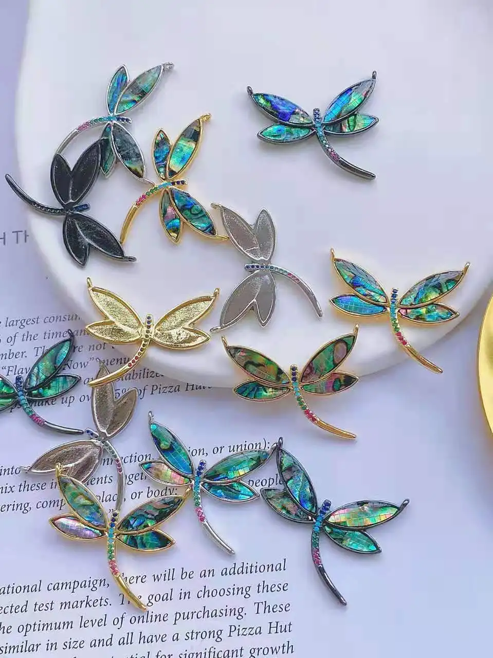 3pcs Rainbow Abalone Shell Pendants Charms, dragonfly Shell Pendant Charms For Necklace Making Women Gift