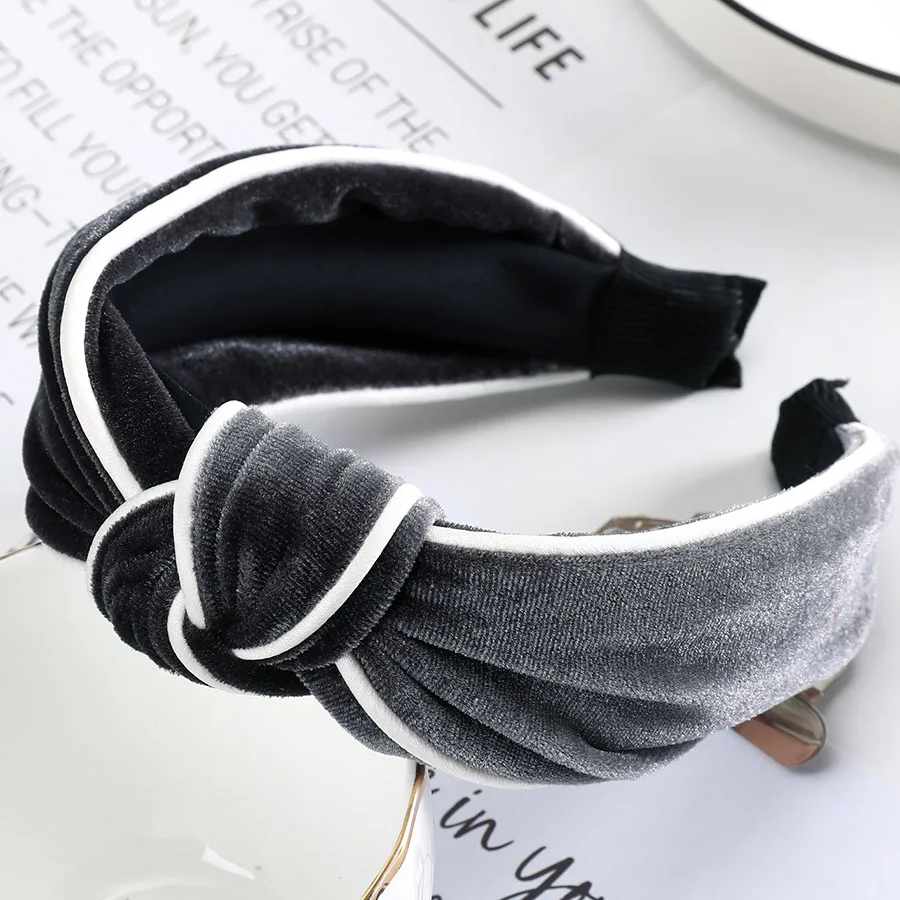 Широкая простая повязка на голову Haimeikang, бархатный однотонный обруч корейского стиля,, на зиму - Цвет: Темно-серый