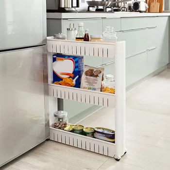 

54.5*12.5*71cm Slim Slide Out Storage Rack Holder Organizer Moving Wheel Trolley Three Layers Detachable Kitchen Bathroom tool
