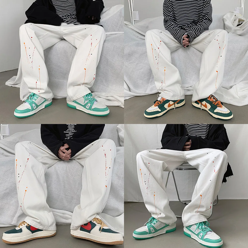 ICCLEK 2021 Fall New Style Lacquer Jeans Men's Wide-leg Straight-leg Pants Autumn High Street Pants Autumn Loose Pants