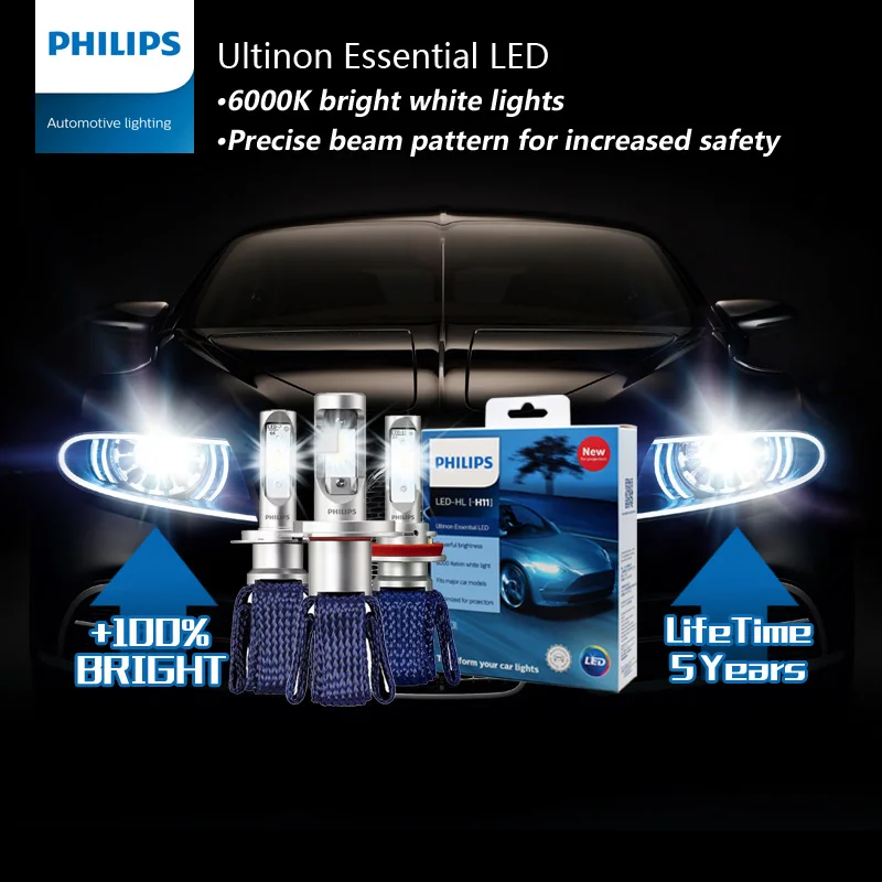 Philips Ultinon Эфирное светодиодный H4 H7 H8 H11 H16 HB3 HB4 H1R2 9003 9005 9006 9012 12V UEX2 6000 К авто фары