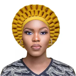 African Turban Cap Braided Head Wraps Already Made Auto Geles Headtie Nigerian Female Ready To Wear Hair Bonnet Muslim Headscarf
