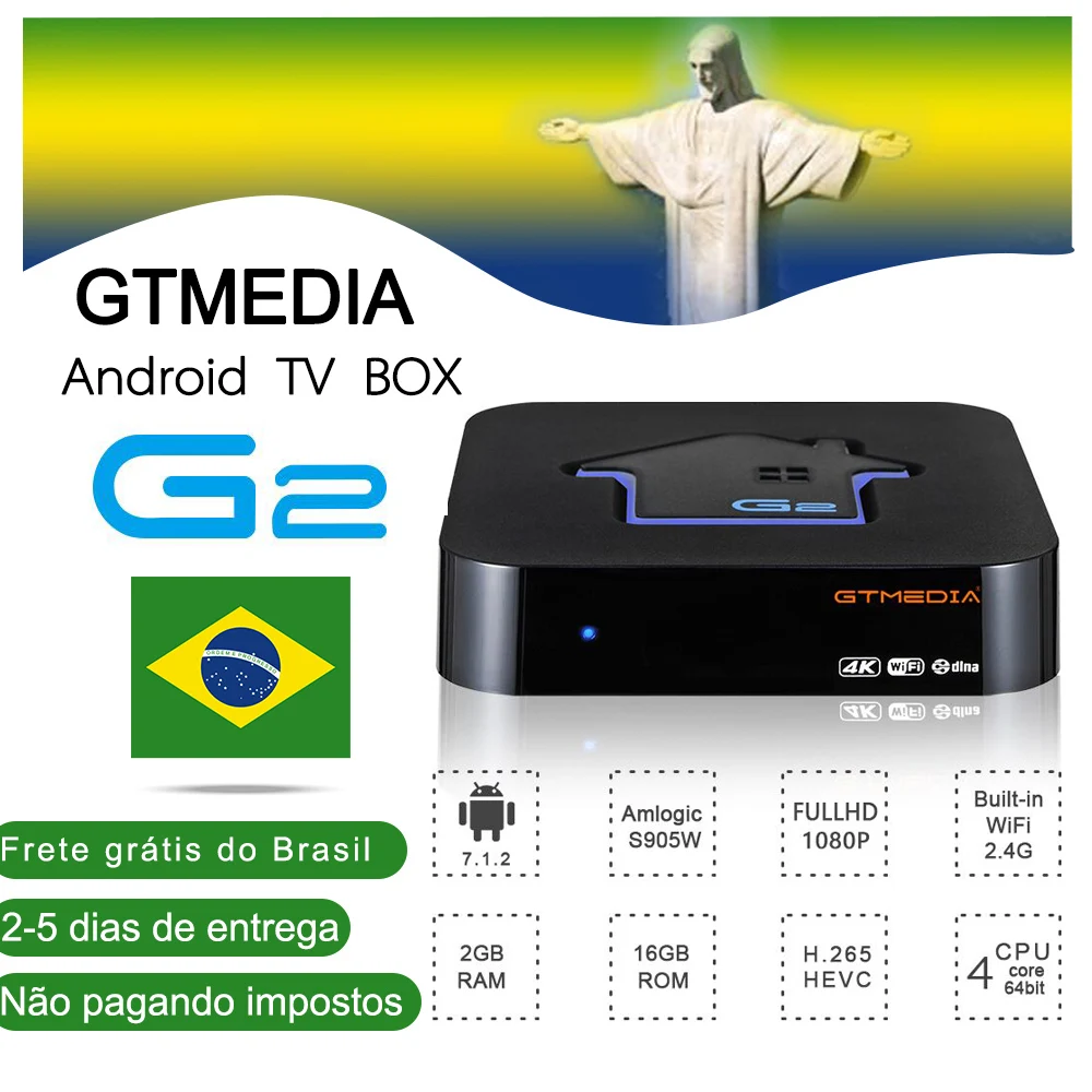 [Бразилия] GTMEDIA G2 tv Box+ сервер для ip-телевидения 4K HDR Android 7,1 Ultra HD 2G 16G wifi Google Cast Netflix IP tv Set top Box медиаплеер