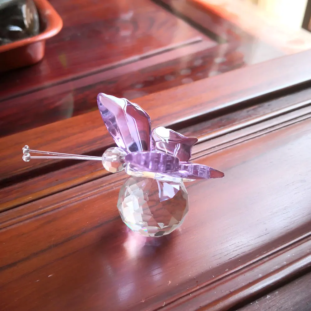 7 цветов, элегантное Хрустальное стекло, Бабочка, фигурки животных, пресс-папье, художественное ремесло, украшение для стола, домашний Свадебный декор, рождественский подарок для детей - Цвет: purple