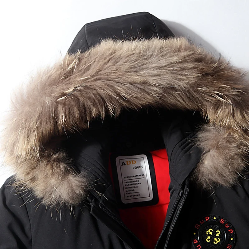 White Duck Down Jacket Hooded Black Men Down Coat Russian Fur Collar Warm Winter Men Short Down Jacket High Quality Down Coat