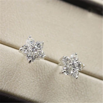 

925 Silver Color Flower Stud Earring for Women Jewelry Wedding Bizuteria Gemstone Garnet Earrings Orecchini