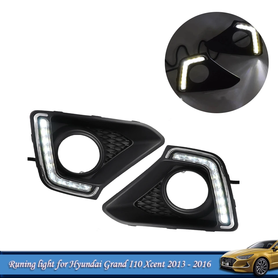 Светодиодные дневные ходовые огни DRL Противотуманные фары s для Hyundai Grand I10 Xcent 2013