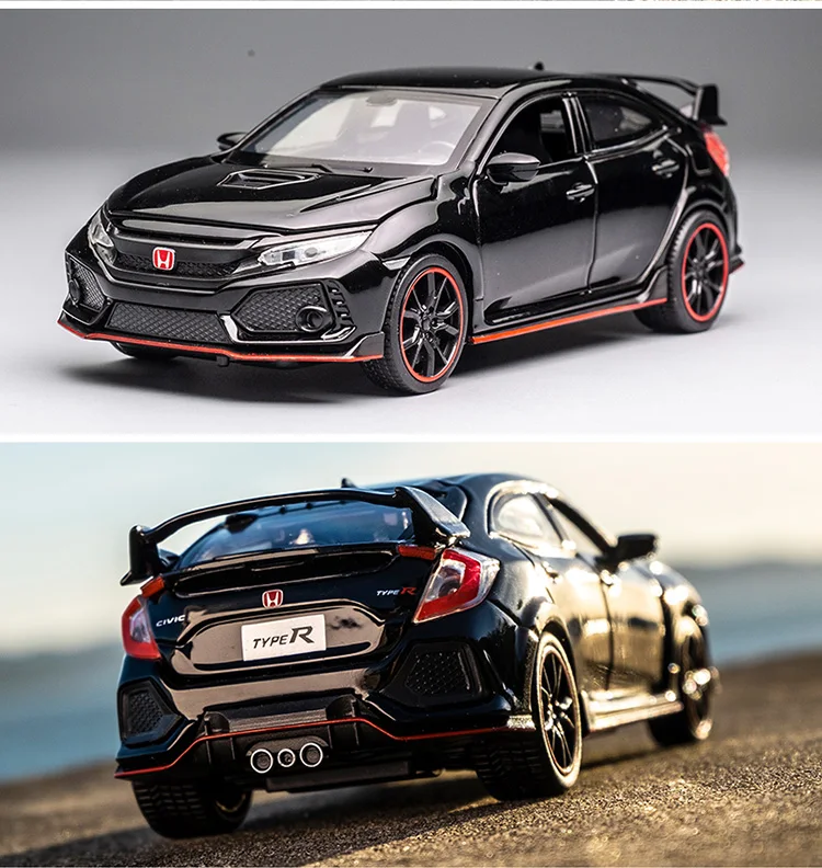 1:32 HONDA CIVIC TYPE-R литые под давлением транспортные средства металлический автомобильный звуковой светильник Вытяните назад Коллекция игрушек Детский Рождественский подарок открываются двери
