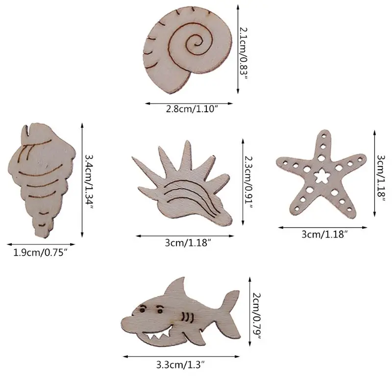 50 шт. лазерная резка дерево украшение деревянная Морская Раковина Морская жизнь Форма Ремесло Свадебный декор