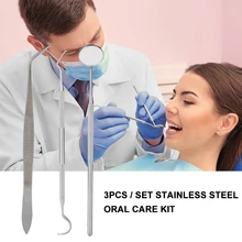 

3 Pcs Stainless Steel Dental Mirror Dental Tool Set With Bag Mouth Mirror Tweezers Probe Kit Instrument Oral Care Dentist Tools