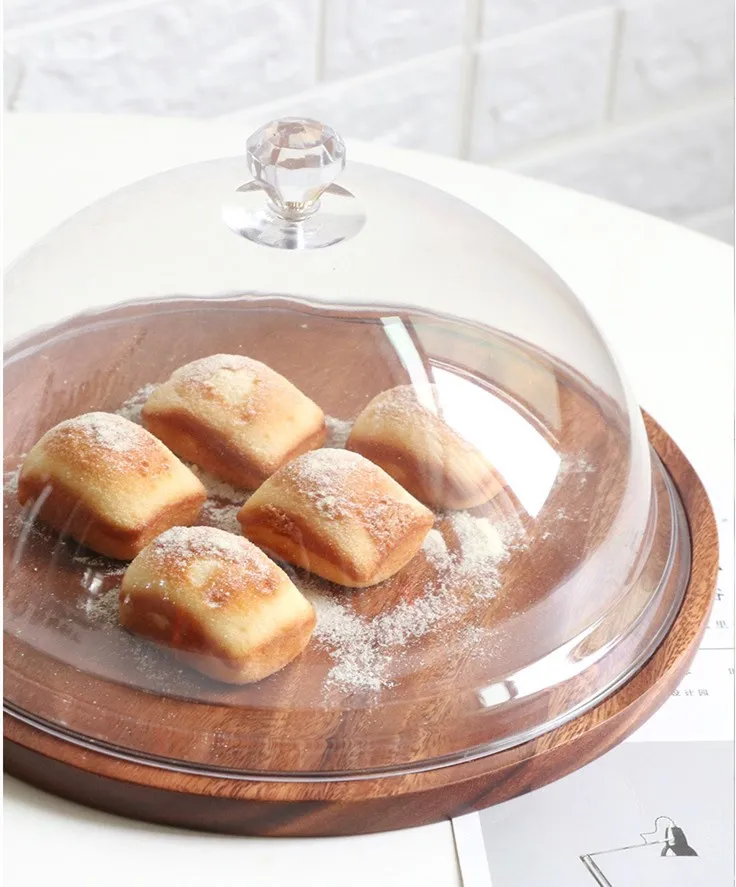 Акация деревянный торт дисплей блюдо хлеб тарелка с крышкой десертный стол лоток с акриловым плексигласом лоток для хранения