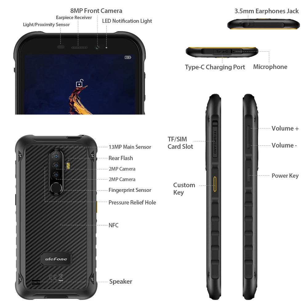 Ulefone Armor X8 прочный Водонепроницаемый смартфон Android10 5 7 дюймовый мобильный телефон