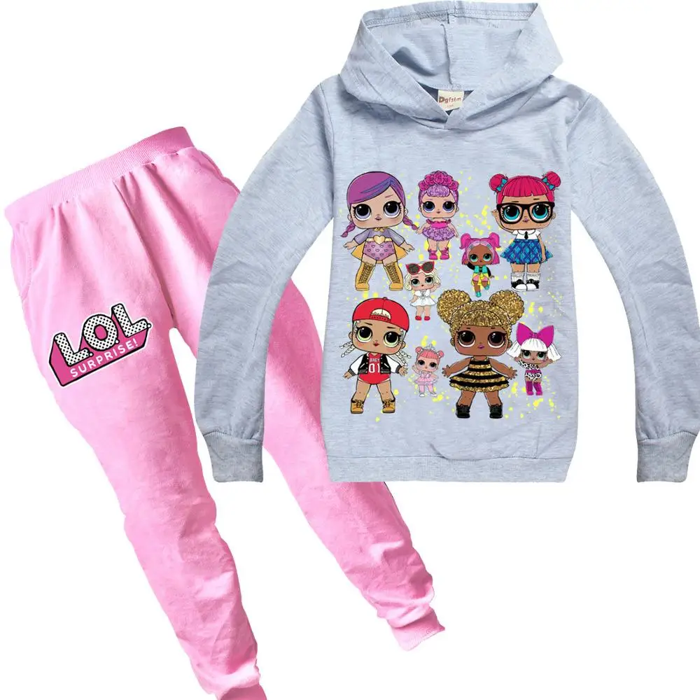 Children's Spring/Autumn Pink Hoodie Set Girls' Fashion Cartoon Print Casual 2 Piece Set Kid/Baby Long Sleeve Cotton Clothes