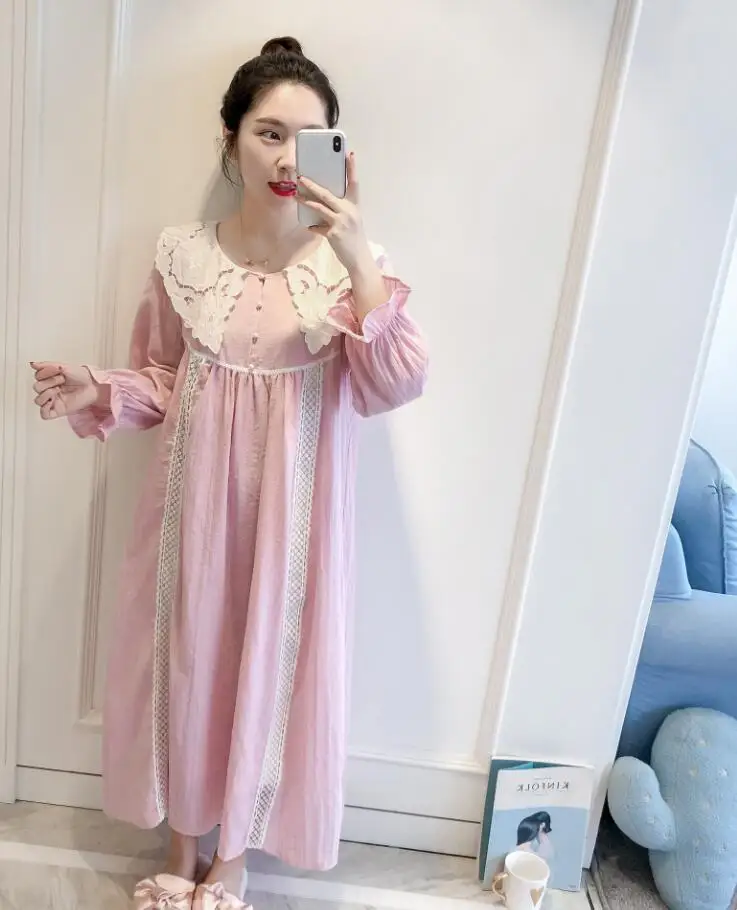 

Free Shipping 2019 New Fall Princess 6 Color Nightdress Women's Long Nightgown Cotton Nightshirt Soft Sleepwear