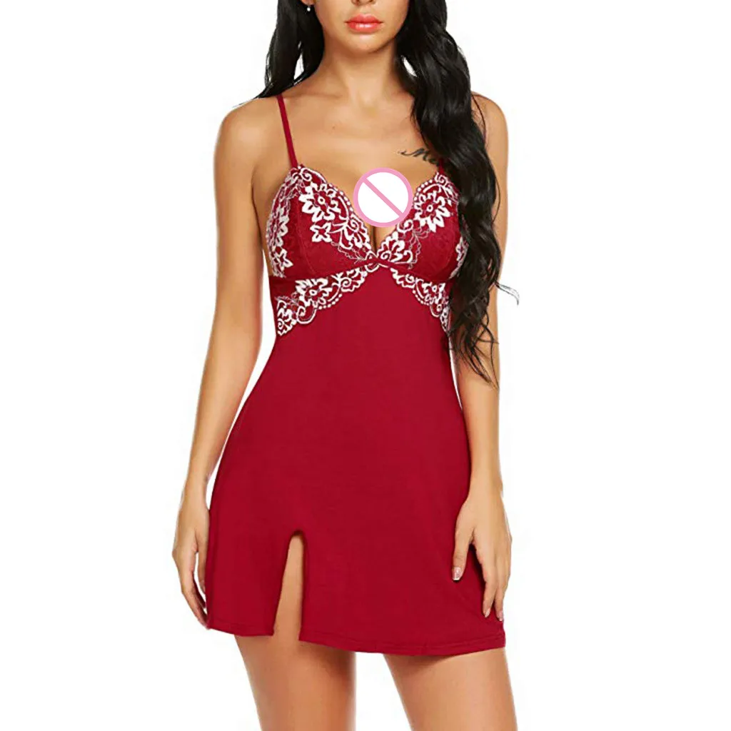 Wine Red Сексуальная кружевная ночная рубашка модное удобное женское однотонное тонкое белье с открытой спиной ночное белье Camisa вечернее Mulher Новинка Горячая Распродажа 1 - Цвет: Wine Red