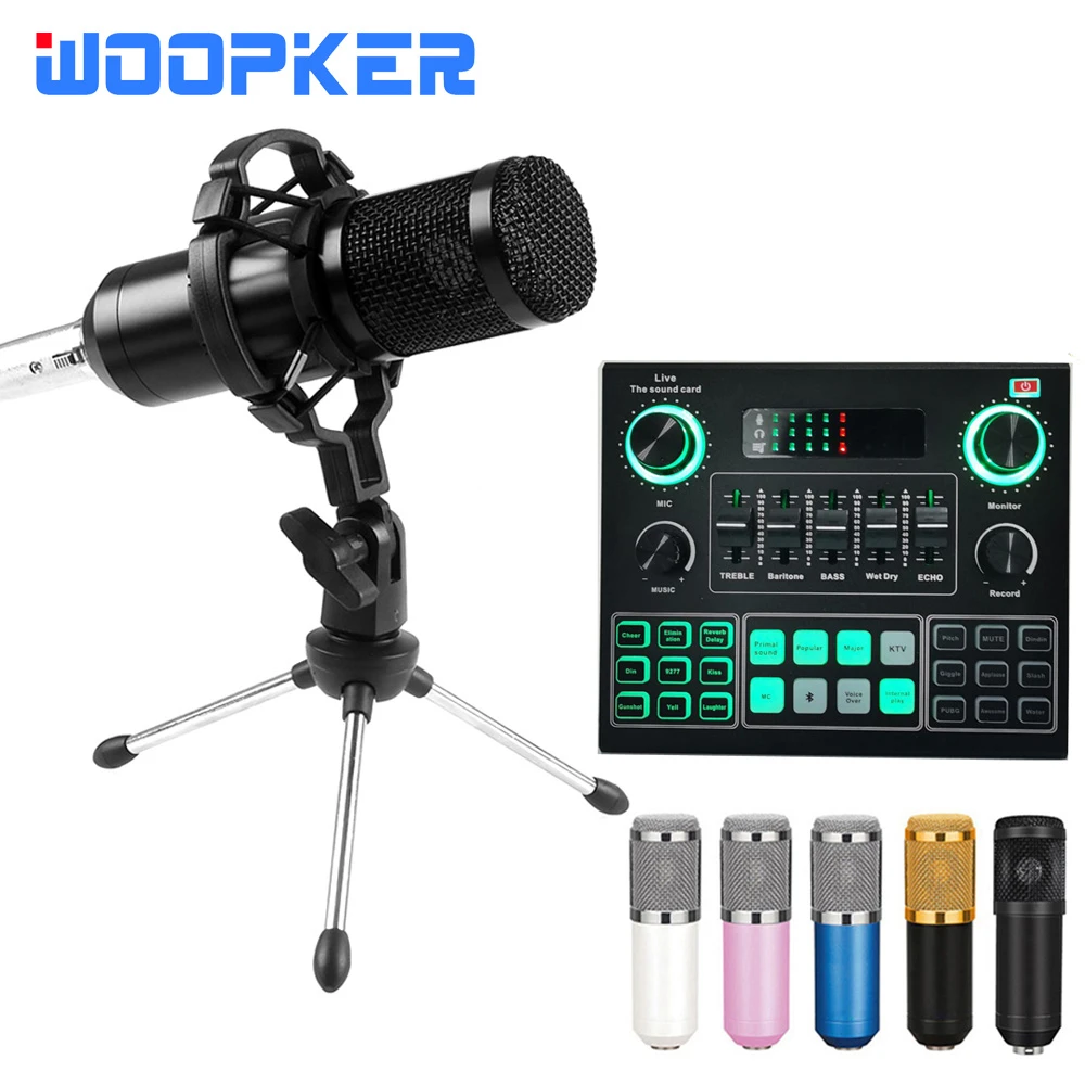 Condenser Microphone BM800 Mixer Kit with V9 Sound Card Audio Podcaster External Streamer Live Broadcast for PC Phone Computer