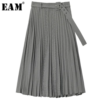 

[EAM] High Waist Black Plaid Bandage Split Joint Temperament Half-body Skirt Women Fashion Tide New Spring Autumn 2020 1S630