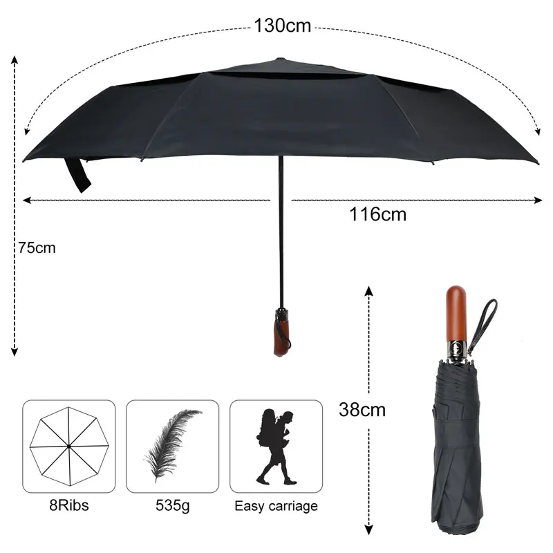 Модный стиль автоматический зонт дождь женский большой двухъярусный деловой мужской зонт креативная ручка из плотной древесины женский зонтик