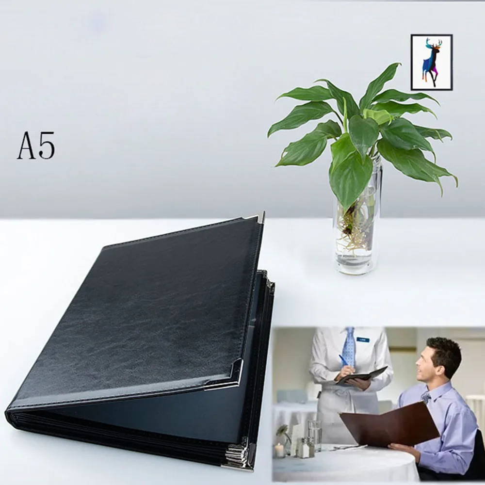 For 148x210mm Inserts Menu Book A5 Recipe Clip Price List PU Leather