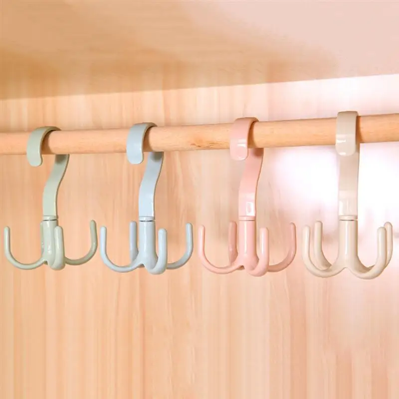 4 Pcs Four Hooks Multifunction 360 Degree Rotating Plastic Creative Towels Hanger For Scarves Belt Tie