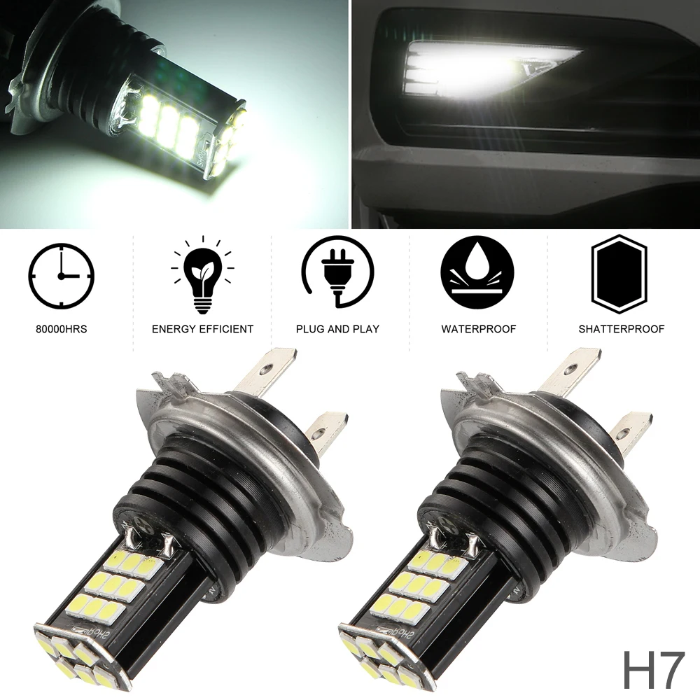 

2pcs 24W 6000K 2400LM H7 Automotive Fog Lamp Bulb Waterproof 3030SMD 3x8 LED Car Singal Light for Cars Vehicles