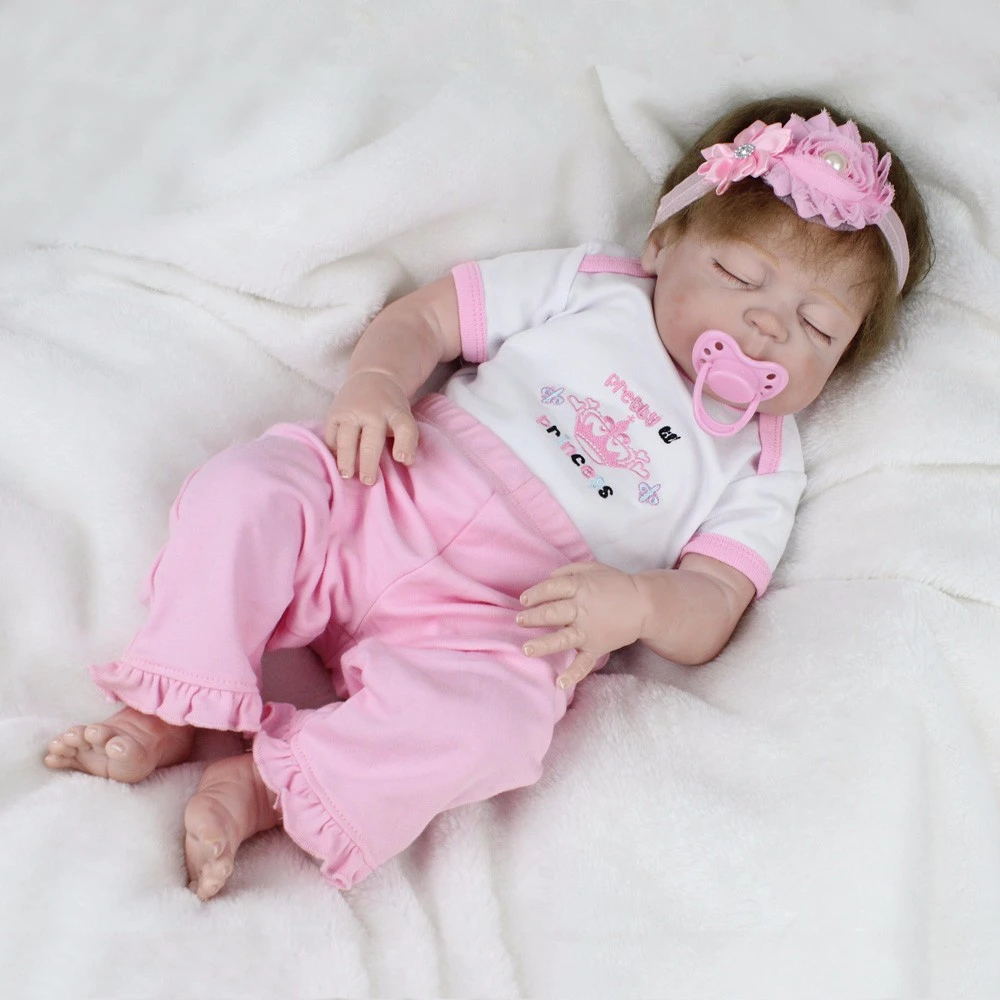 Muñeca de silicona con ojos cerrados para niñas, juguete de bebé de 55CM, de vinilo, exquisita piel a mano, con pelo real|Muñecas| AliExpress