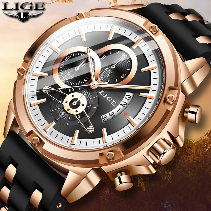 Reloj Hombre LIGE многофункциональные часы с большим циферблатом для мужчин спортивные