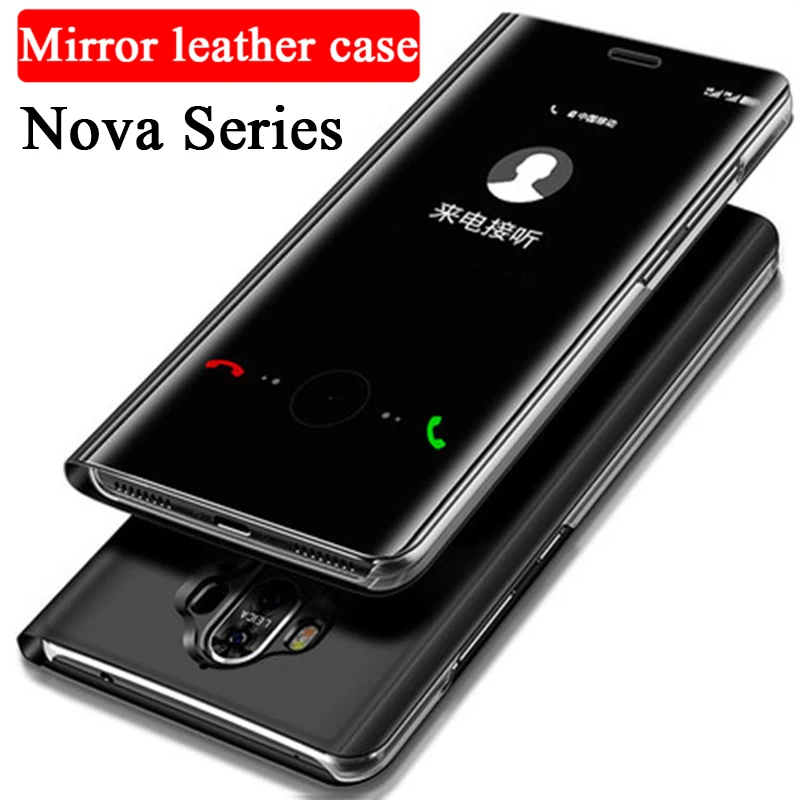 

Smart Leather Flip Stand Mirror Case On For Huawei Nova Lite 2 2i 3 3i 4 Lite 4e 5i 5 Pro Nova3 Nova4 Nova5 360 Protection shell