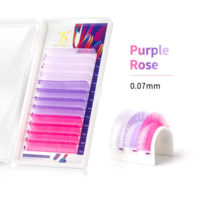 NEWCOME 12 Lines Ombre Multi Colorful Eyelash Extension Soft Natural Beauty Silk Eye Lashes False Mink Makeup Graft Cilios 0.07mm Purple Rose