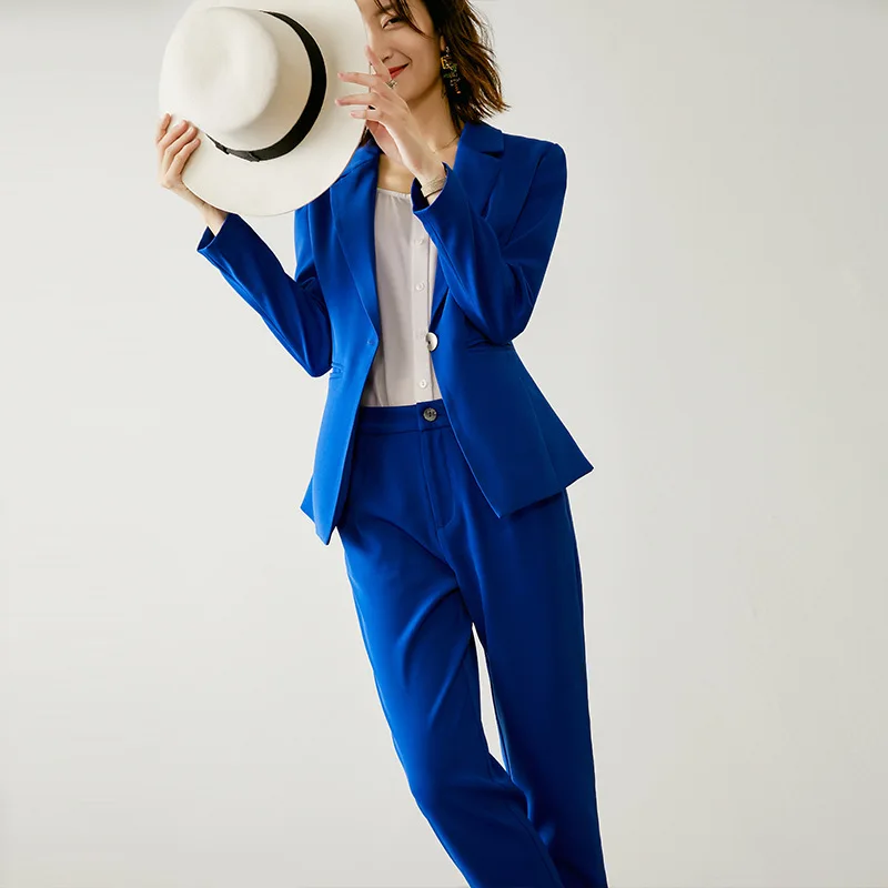 Ellacey модный брючный костюм, профессиональный бутик, Женский комплект из двух предметов, Рабочая форма, Блейзер, костюм, женский королевский синий блейзер, комплект
