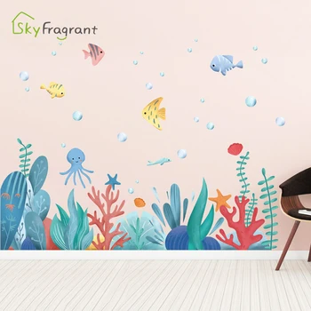 

Creative underwater world wall sticker kids room decoration baby bedroom wall decor cute seaweed baseboard decoration home decor