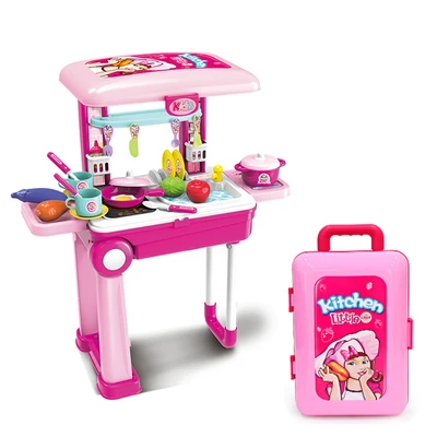 

Children's play house kitchen toy baby simulation cook cooking girl dressing table suitcase set
