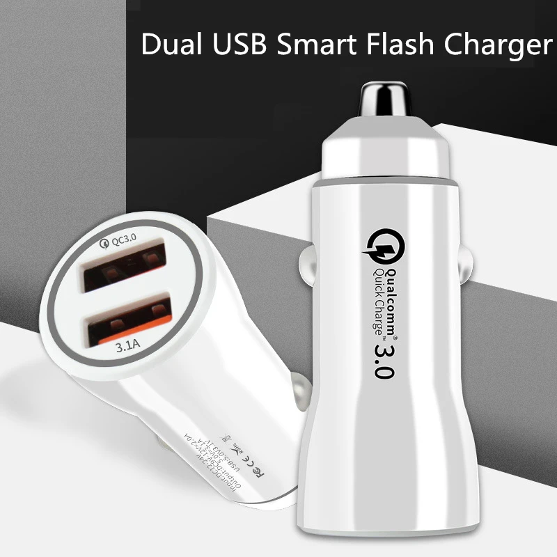 

Fast Charging USB Car Charger 12V For Car Multi-Function Dual Port Mini Auto Charger Fast QC 3.0 Black White Car Accessories