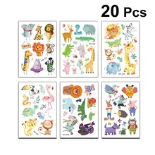20 feuilles d'autocollants de tatouage de dessin animé d'animaux mignons de personnalité d'enfants, autocollants respectueux de l'environnement pour enfants (motif mixte