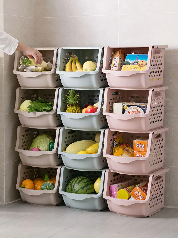 

1pcs Durable Stackable Single-deck Hollow Fruit Vegetable Storage Box Colanders Strainer Basket Shelf Racks Kitchen gadgets