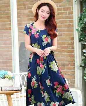 Middle-aged Women's Summer dress vestidos largos Print Short sleeve Long Dress Fashion Plus Size 5XL Plus Size Mother Dress DC97 - Цвет: Коричневый