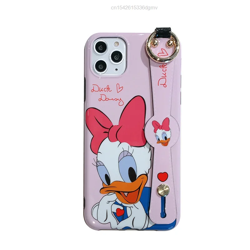 Disney Cartoon Mickey Minnie Mouse Daisy Donald Duck Wrist Strap Lanyard Phone Case For IPhone 12 Pro Max 11 7 8 Plus X XR SE XS