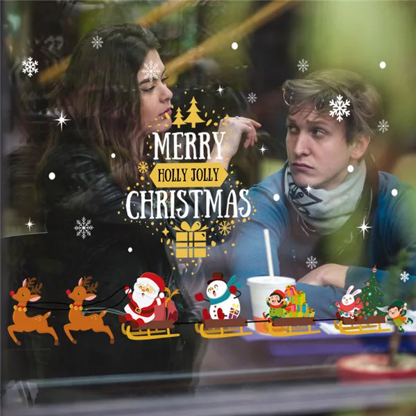 45*60 см,, новогодние Санта-Клаус, стеклянный поезд, окно, рождественские украшения для дома, декоративные наклейки на стену, Navidad Natal - Цвет: SK6077