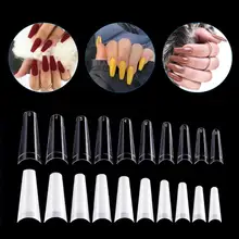 500pcs/Bag 10 Sizes Fake Nail Ballerina Nail Tips French Coffin Fake Nails Half Cover Nails Clear/Natural Flat Shape False Nails