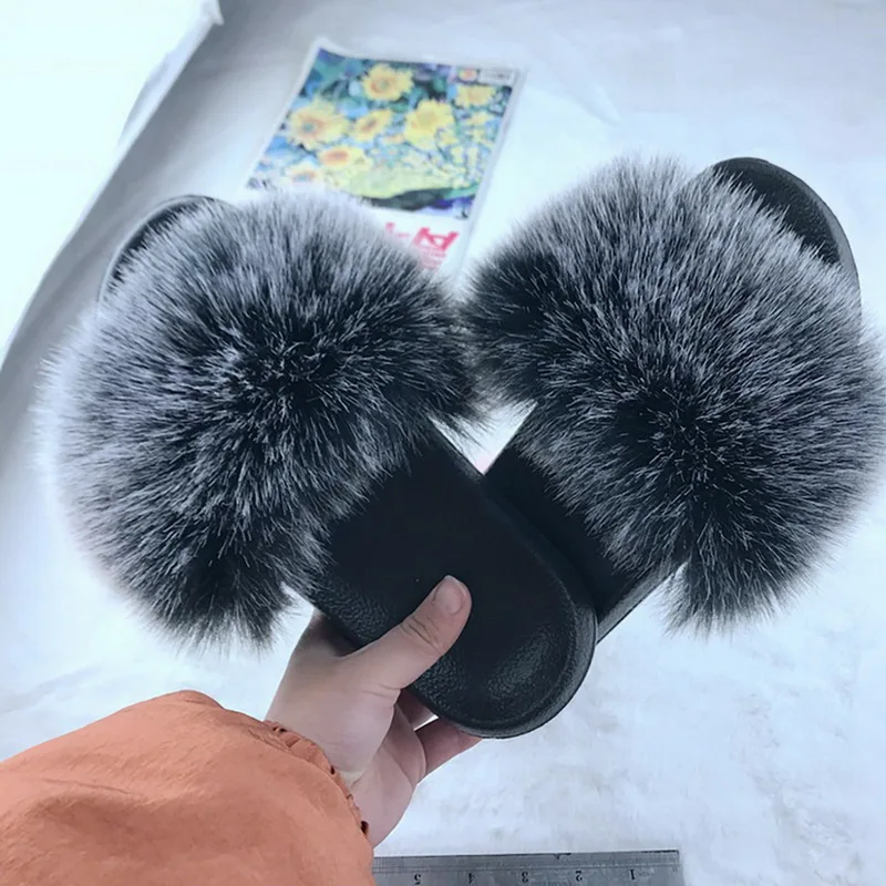 Zapatillas de piel sintética con pelo esponjoso para mujer, zapatos planos, sandalias informales, para interior y exterior, 2021