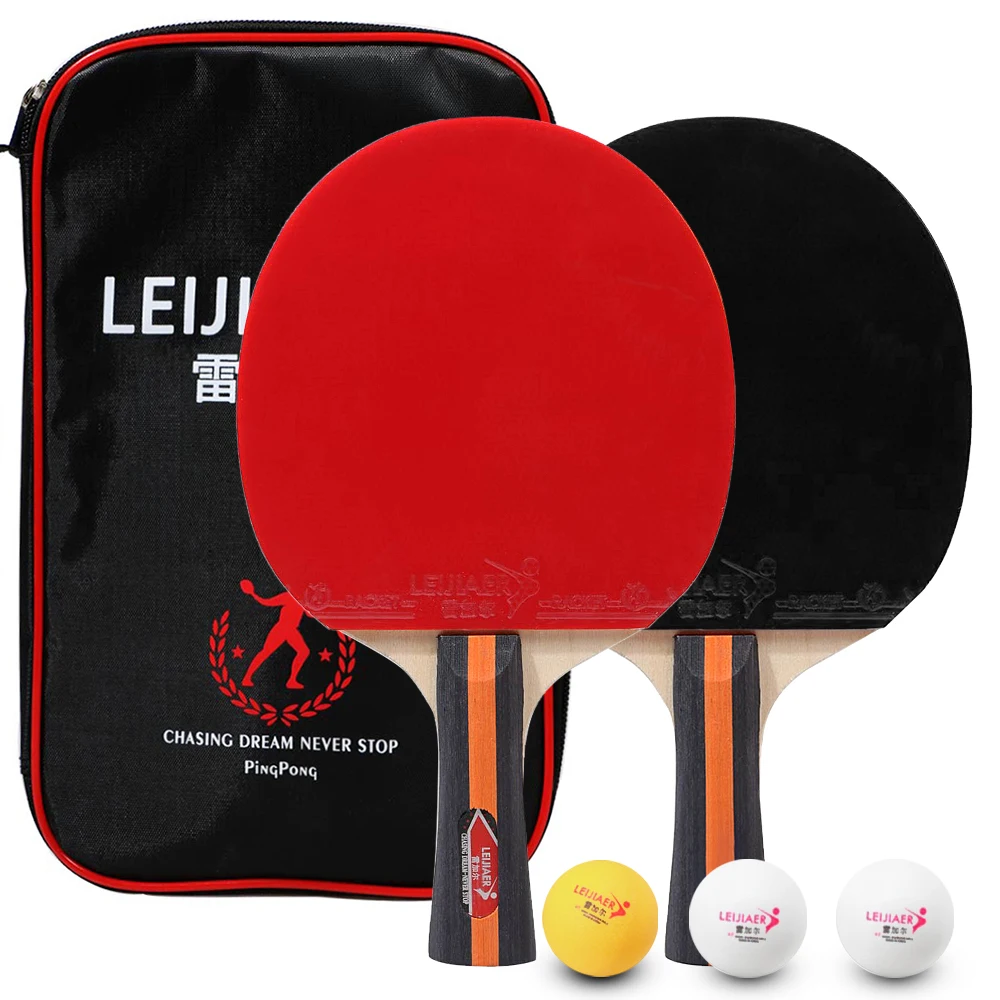 

2Pcs/Lot Table Tennis Bat Racket Ping Pong Paddle Racket Set Double Face Pimples In Long Handle With Bag 3 Balls