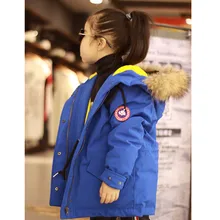 Детский пуховик, детская одежда на гусином пуху для больших мальчиков, пуховик, пальто средней длины с большим меховым воротником для мальчиков и девочек