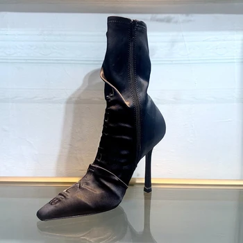 

EMMAKING Fashion Pointed Toe Sock Boots Women Thin High Heel Short Boots Runway High Heels Shoes Women Boot 2020 New Arrival