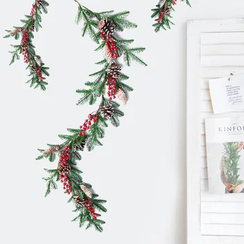 

Christmas Ornaments 1.5m Artificial Pine and Pomegranate Garland Simulation Red Berry Wreath with Green Leaves Pendant